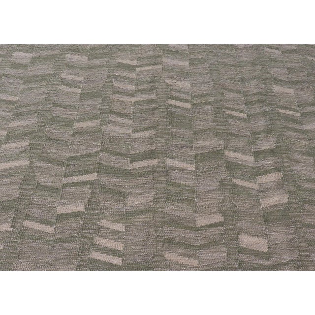 Textile Scandinavian/Swedish Flat Weave Rug in Green Tones by Keivan Woven Arts 9'2 X 12 For Sale - Image 7 of 10