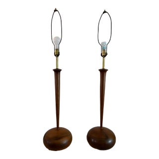 Mid-Century Wood Genie Bulb Lamps - a Pair For Sale