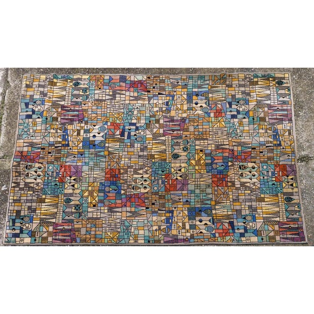 German Pop Art Blue and Green Wool Rug from Vorwerk, 1960s For Sale - Image 3 of 13