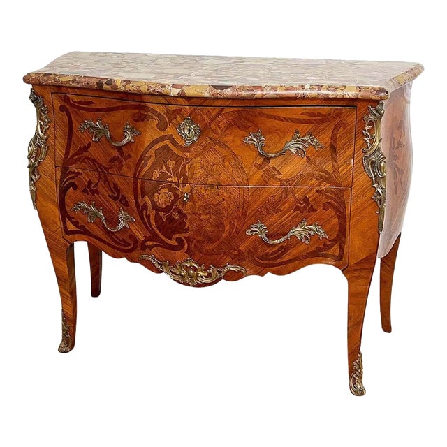 Late 19th Century French Louis XV Marble Top Commode For Sale