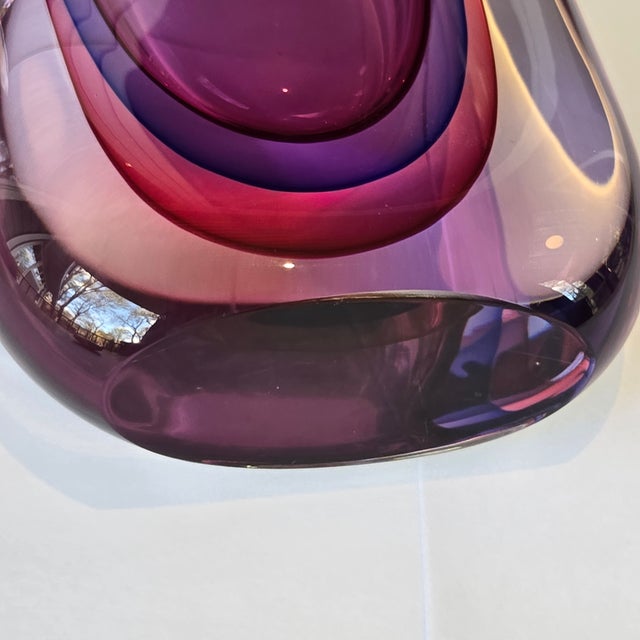 Sommerso Art Glass Vase Hand Blown 7.5in Purple Blue Italian Murano Unmarked Artisan-crafted sommerso art glass vase...