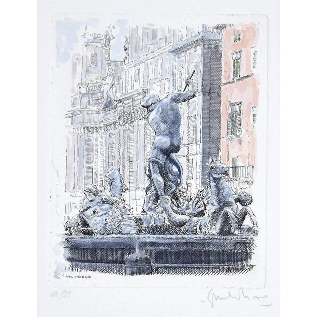 Giuseppe Malandrino, Navona Square, Etching, 1960s For Sale - Image 3 of 3