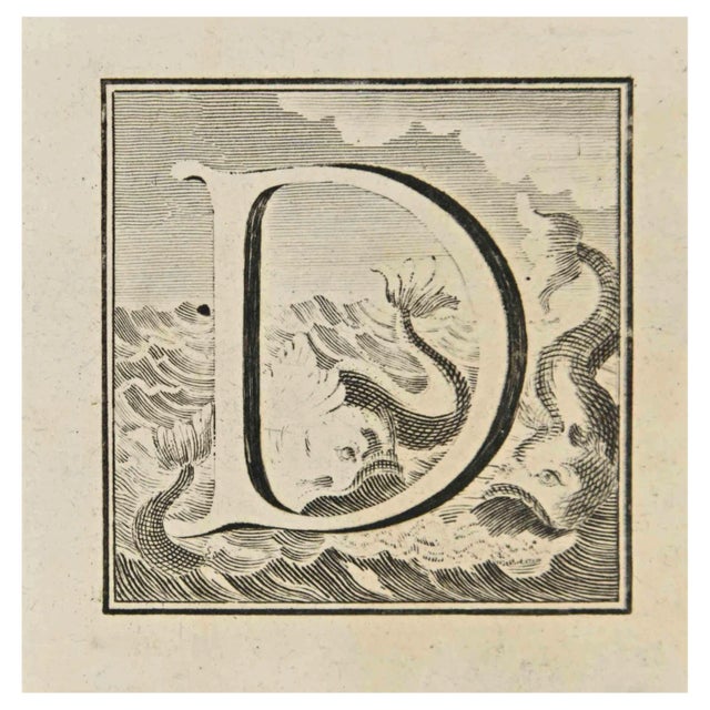 Luigi Vanvitelli, Letter of the Alphabet D, Etching, 18th Century For Sale