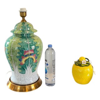 Hand-Painted Jingdezhen Porcelain Statement Lamp With Brass Base – Bok Choy Pattern For Sale