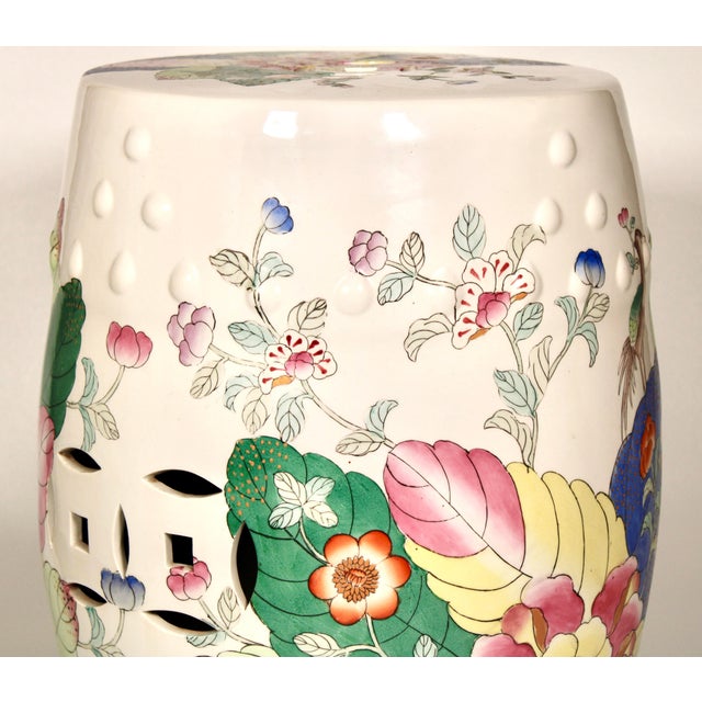 Mid Century Tobacco Leaf Pattern Ceramic Garden Stool / Side Table ...