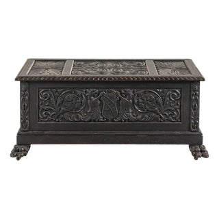 Late 19th Century Renaissance Revival Carved Oak Coffer Blanket Chest For Sale