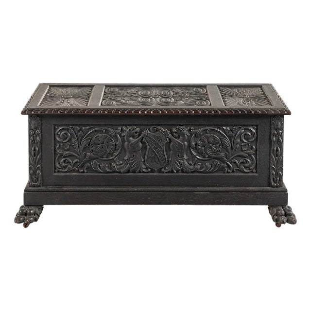 Late 19th Century Renaissance Revival Carved Oak Coffer Blanket Chest For Sale