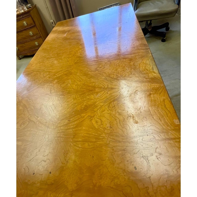 Brown John Widdicomb Mid-Century Style Burlwood and Brass Campaign Executive Partner’s Desk For Sale - Image 8 of 14