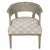 A charming pair of French painted barrel-back chairs featuring a softly curved wraparound backrest and tapered legs. The...