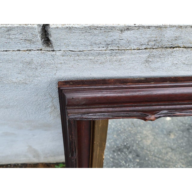 19th Century Antique Walnut Mirror Hand Carved Frame With Gilded Inner Trim For Sale - Image 10 of 12