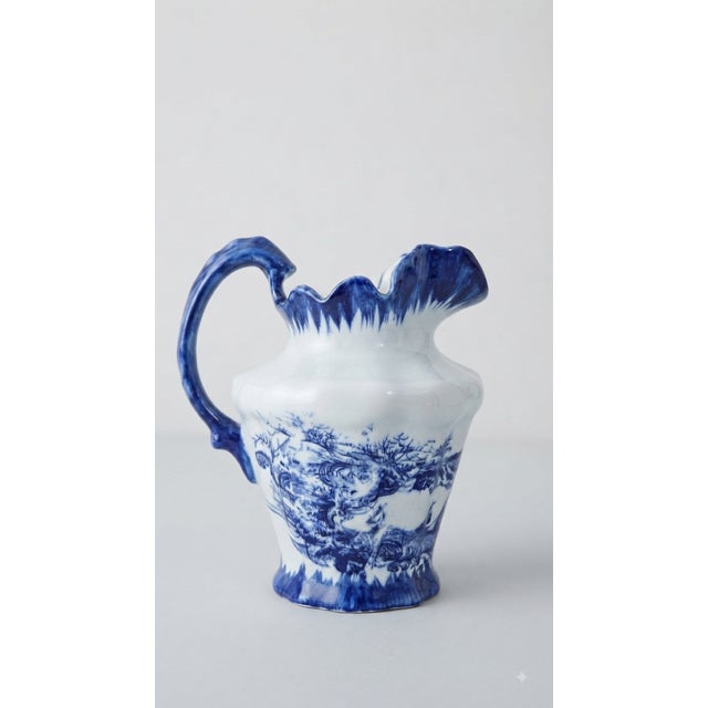Intage Victoria Ware Ironstone Blue & White Ewer Pitcher & Wash Basin Set – 2 Pieces For Sale In Tampa - Image 6 of 8