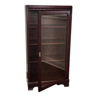Vintage Wood Bookcase With Full Glass Door, Lock and Keys; Recently Refinished For Sale