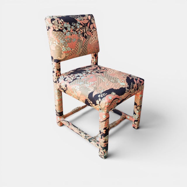 Orange Mid-Century Parsons Dining Chairs, Upholstered in Vintage Japanese Designer Textile, Milo Baughman Style, Set of 6 For Sale - Image 8 of 10