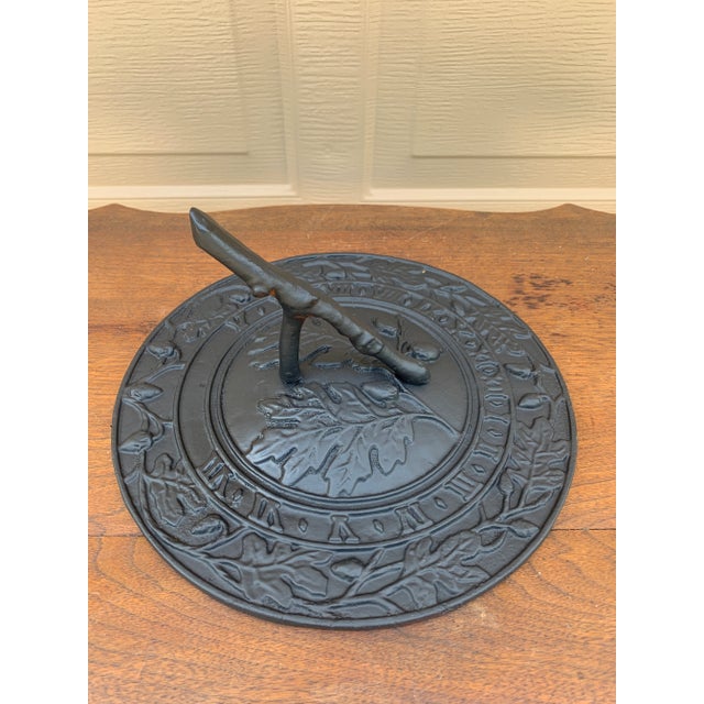 Black Cast Iron Faux Bois Sundial With Acorns and Oak Leaves – Architectural Garden Sculpture For Sale In South Bend - Image 6 of 7