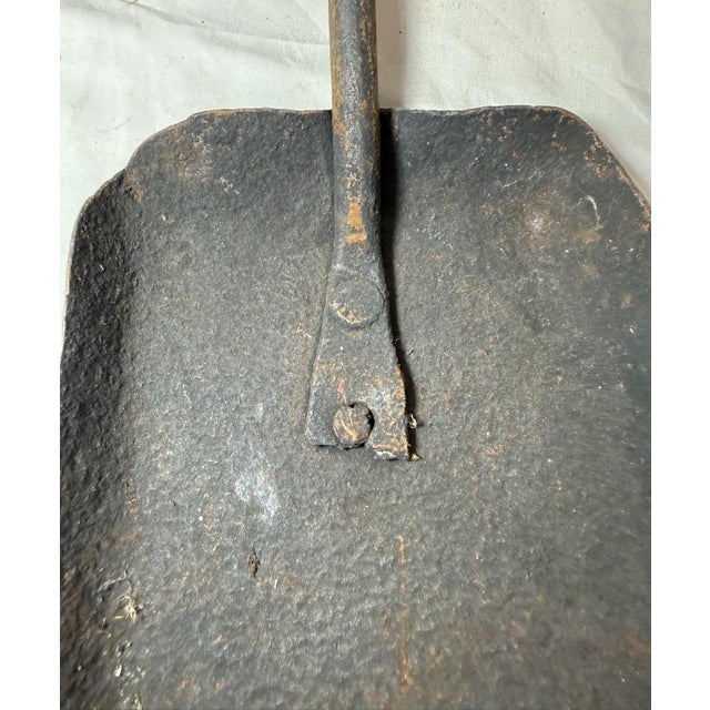 Brass Antique 18th Century Wrought Iron Turned Brass English Fireplace Shovel Tool 13 For Sale - Image 8 of 9