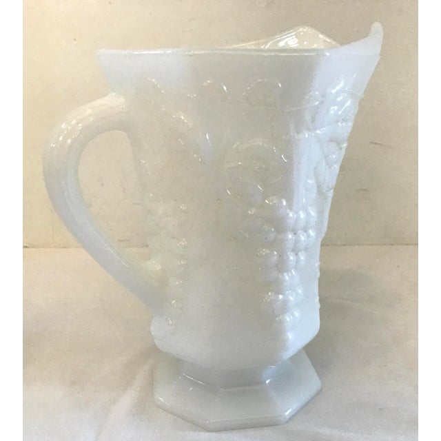 Vintage Milk Glass Pitcher With Grape Motif For Sale - Image 4 of 8