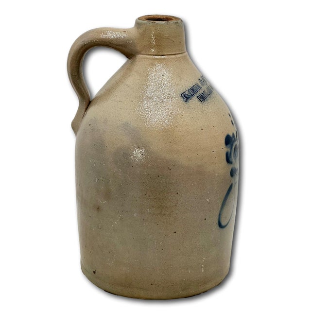 Scarce Antique American Blue Decorated Stoneware 1 Gallon Jug From Historic Portland Maine Merchant Kendal & Whitney For Sale - Image 13 of 18