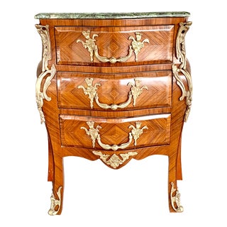 Antique Marble Top Ormolu Three Drawer Nightstand For Sale