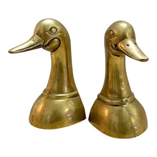 Cast Brass Duck or Mallard Head Bookends a Pair For Sale