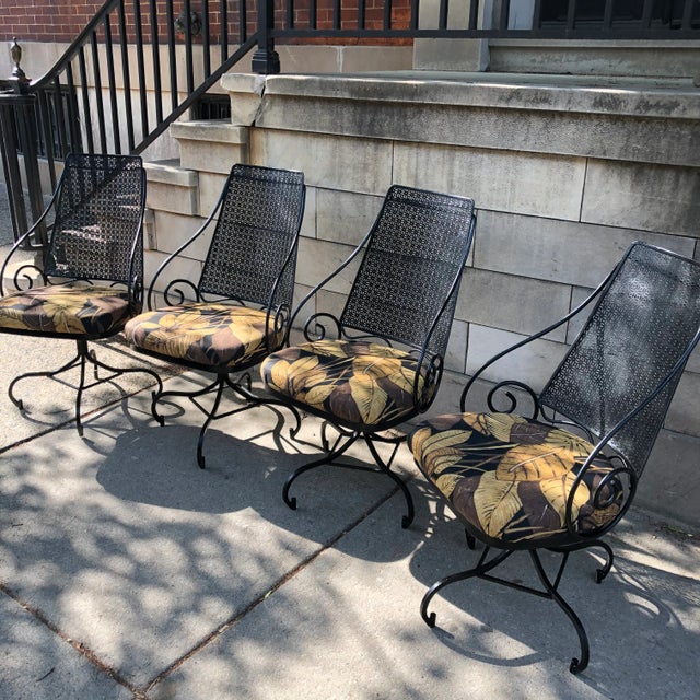 Mid-Century Wrought Iron Swivel Chairs - Set of 4 For Sale - Image 9 of 13