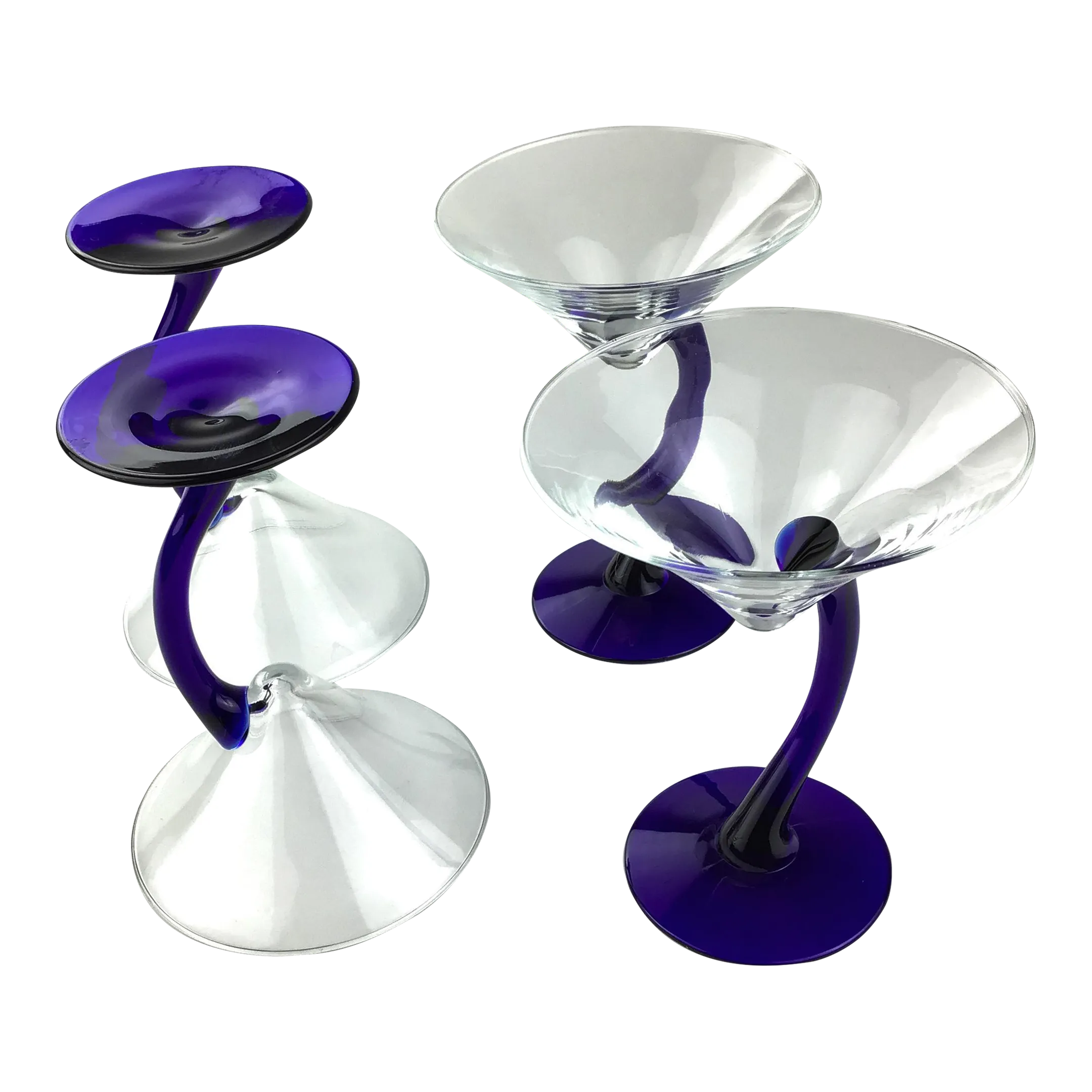 A Set of Four (4) Modernist Cut Crystal Martini Cocktail Glasses