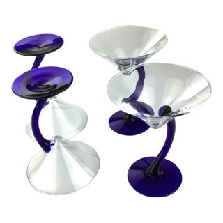 Cobalt Martini Wine Glasses Wavy Stem - Set of 4 For Sale