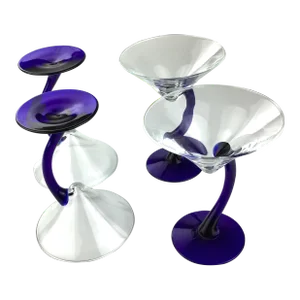 Cobalt Martini Wine Glasses Wavy Stem - Set of 4