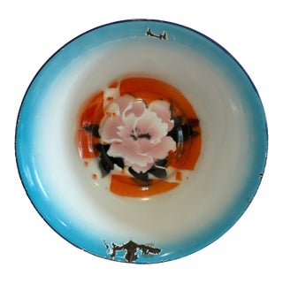 Vintage Hand Painted Enamel Bowl With Floral Motif For Sale