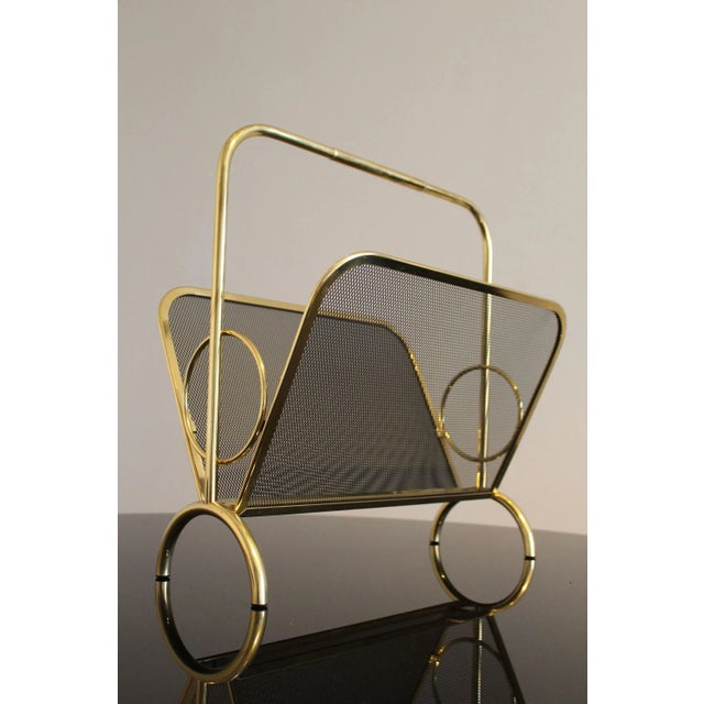 Magazine Rack in Brass and Black Lacquered Metal, Italy, 1970s For Sale - Image 11 of 11