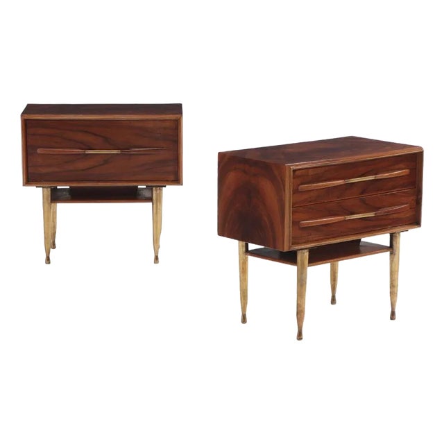 A Pair of Mid Century Modern Burl Walnut End Tables, C. 1960. For Sale