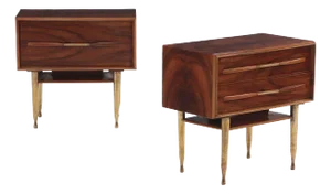 A Pair of Mid Century Modern Burl Walnut End Tables, C. 1960.