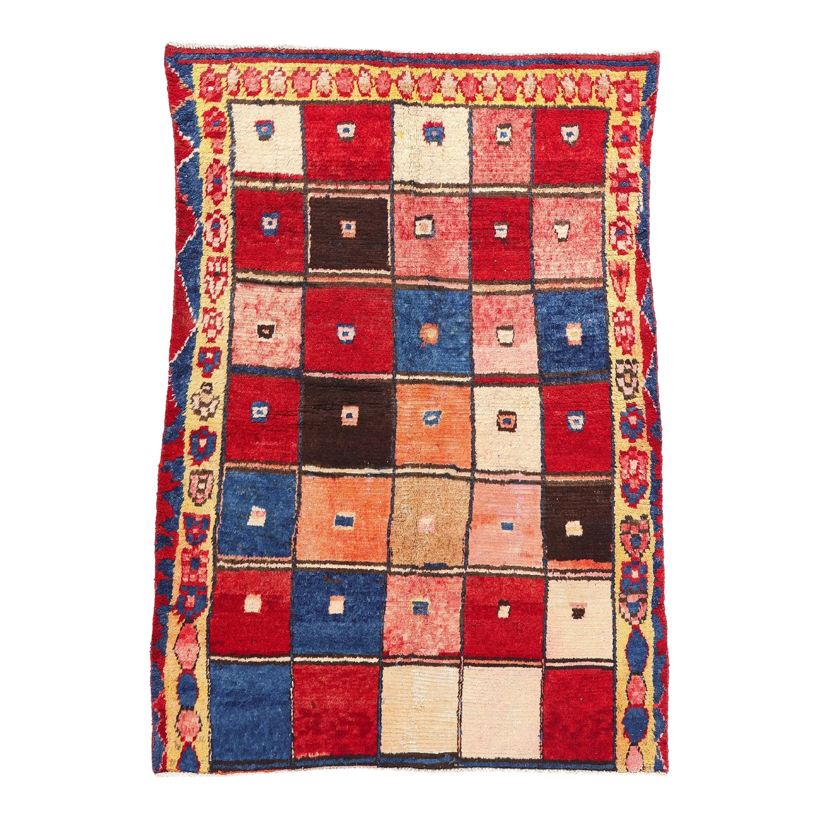 Vintage Persian Lori Checkerboard Rug - 05'01 X 07'01 | Chairish
