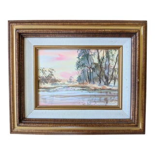 Vintage Original Landscape Sunrise Marsh Painting Signed For Sale
