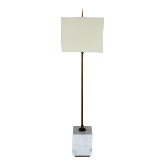Currey & Company Modern Antique Brass and White Marble Thompson Table Lamp For Sale