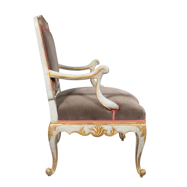 Pair of Italian Rococo Blue Painted Armchairs For Sale - Image 4 of 10