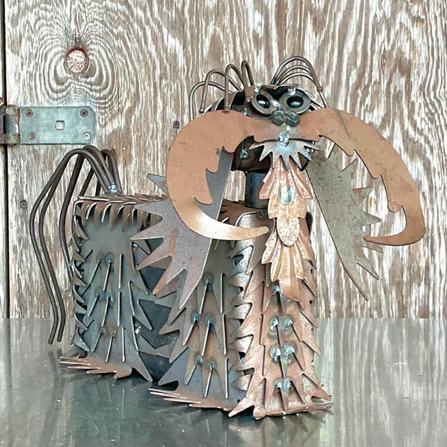 Late 20th Century Vintage Boho Punch Cut Metal Dog Sculpture For Sale - Image 5 of 8