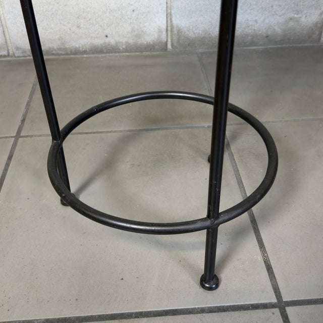 Brown Vintage High Stool in Metal, Leather and Rattan, 1970s For Sale - Image 8 of 11