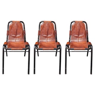 Leather Dining Chairs attributed to Dalvera in the style of Charlotte Perriand, France, 1950s, Set of 3 For Sale