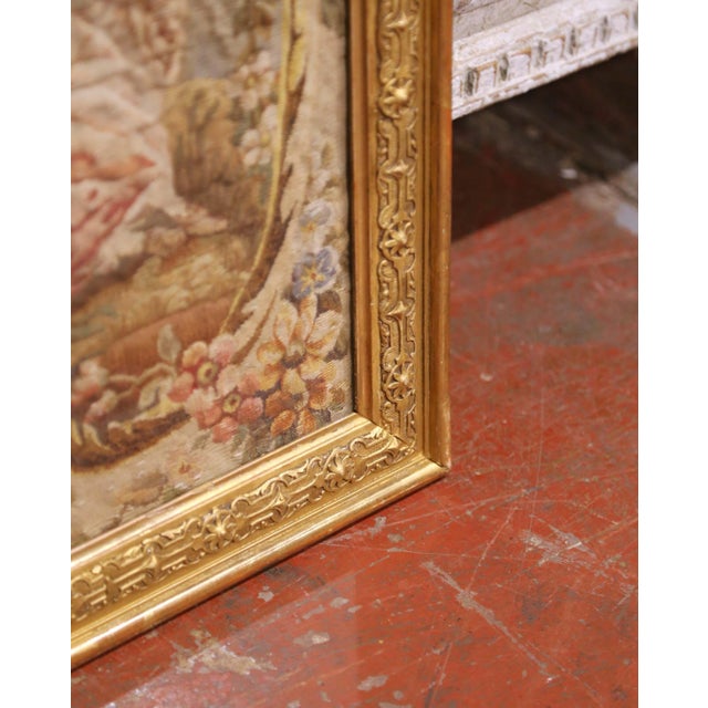 18th Century French Aubusson Tapestry Panel in Carved Gilt Frame For Sale - Image 9 of 10