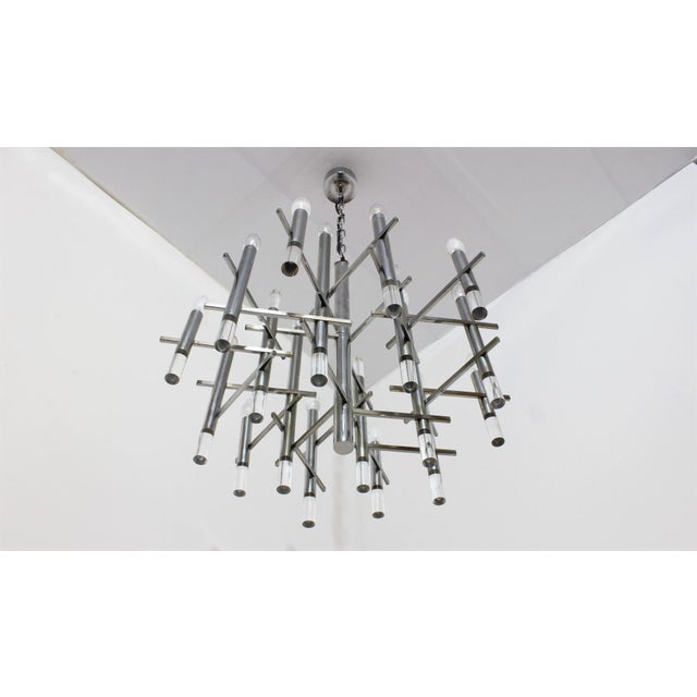 1970s Acrylic Glass and Chrome Chandelier from Gaetano Sciolari, 1970s For Sale - Image 5 of 10