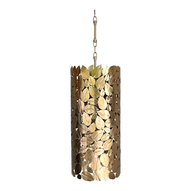 Currey & Company Modern Brass Leaf Protean Pendant For Sale