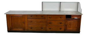 Large Antique Art Deco German Oak & Marble Chocolate Shop Counter, 1920s