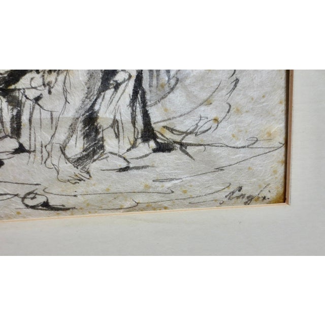 Rice Paper and Ink Wash Drawing Circa Mid-19th For Sale - Image 4 of 9