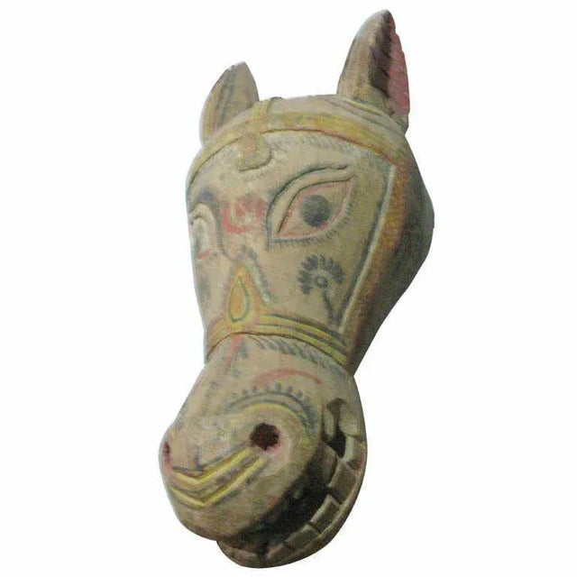 1940s 1940s Mexican Folk Art Carved and Painted Wood Horse Head Sculpture- 31‚Äù Tall For Sale - Image 5 of 5