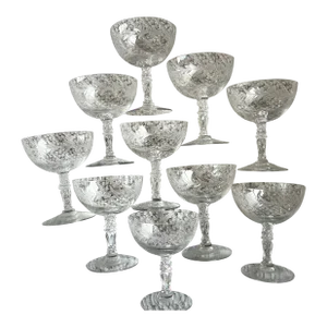 Vintage Fostoria Champagne/Low Sherbet Holly Pattern Glasses Set of 10