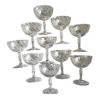 Vintage Fostoria Champagne/Low Sherbet Holly Pattern- Set of 10 For Sale