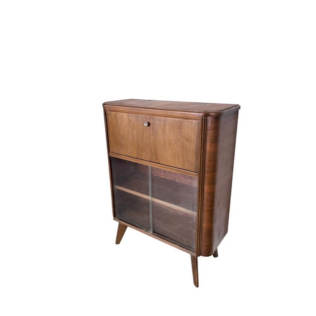 Wood Art Deco Drinks Cabinet in Walnut with Glazed Display, 1960s For Sale - Image 7 of 10