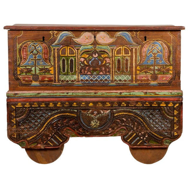 Indonesian Madurese 19th Century Polychrome Merchant's Blanket Chest on Wheels For Sale - Image 13 of 13