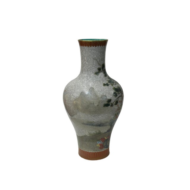 Chinese Gray Crackle 3 Rams Round Porcelain Vase For Sale - Image 4 of 10