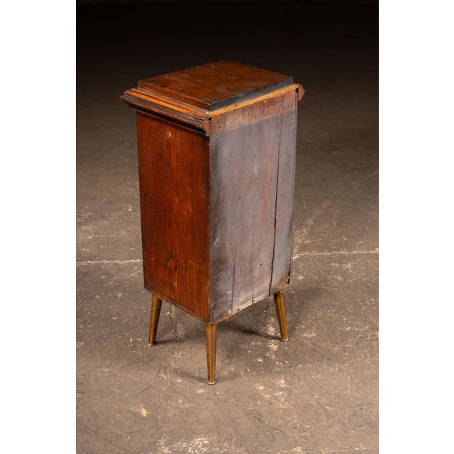 Wood Late 19th Century Early American Oak Cabinet With Tapered Brass-Capped Legs For Sale - Image 7 of 8